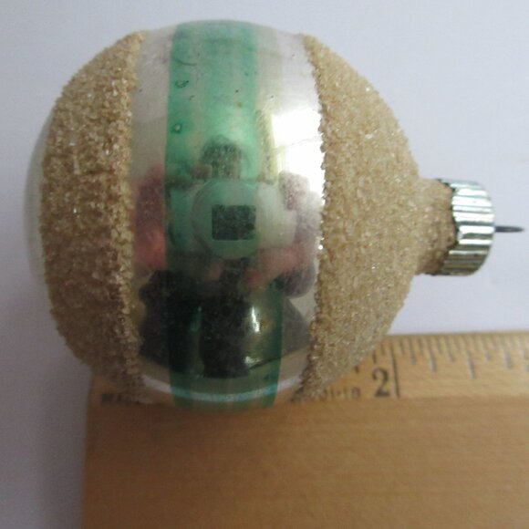 Shiny Brite Glass Christmas Ornament Teardrop & Round Mica Green Striped Vintage - Picture 11 of 12